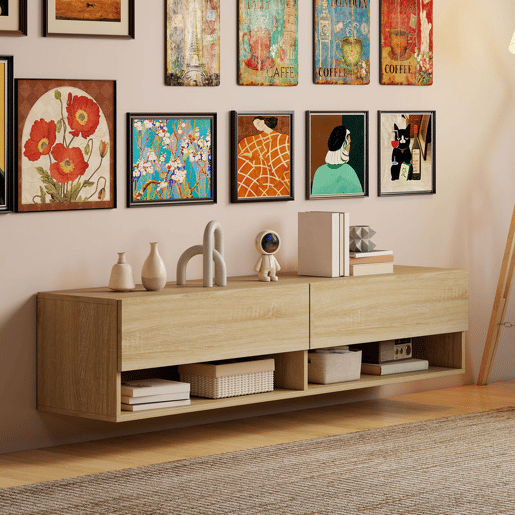 HOMCOM Móvel de TV de Parede Móvel de TV para Sala de Estar com 2 Compartimentos e 2 Armários com Portas Móvel para Televisores de 60 Polegadas 140x32x31 cm Madeira