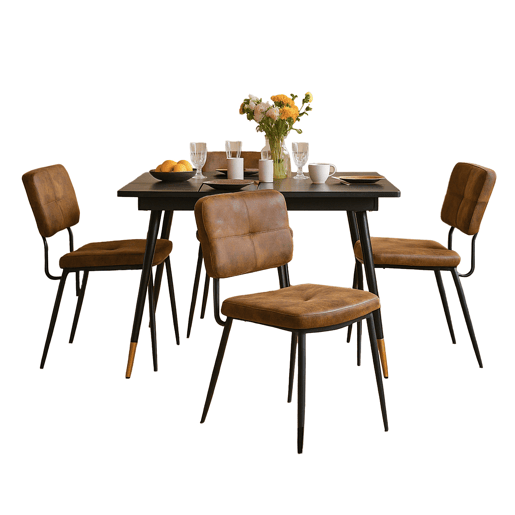 Conjunto De Mesa Extensível Preta Com 4 Cadeiras Acolchoadas Em Couro Sintético Vintage, Estrutura Metálica Resistente, Perfeito Para Sala De Jantar Moderna E Cozinha Familiar
