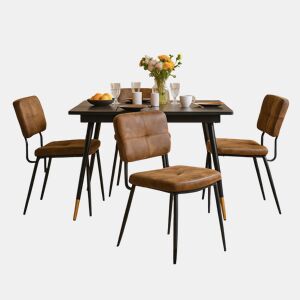Conjunto De Mesa Extensível Preta Com 4 Cadeiras Acolchoadas Em Couro Sintético Vintage, Estrutura Metálica Resistente, Perfeito Para Sala De Jantar Moderna E Cozinha Familiar