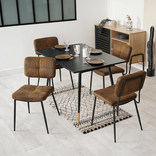 Conjunto De Mesa Extensível Preta Com 4 Cadeiras Acolchoadas Em Couro Sintético Vintage, Estrutura Metálica Resistente, Perfeito Para Sala De Jantar Moderna E Cozinha Familiar