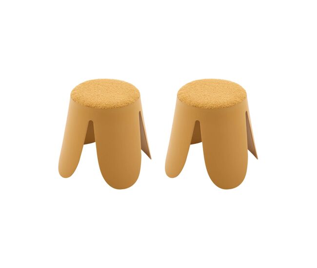 Taburete apilable infantil borreguito texturizada, set de 2 mostaza - 25x25x31 cm