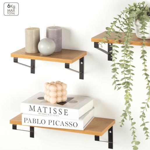 Max Home Conjunto de 3 prateleiras de parede em madeira de vários tamanhos Max Home Conjunto de 3 prateleiras de parede em madeira de vários tamanhos