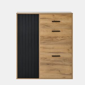 Sapateira moderna 80x24x95,5 cm - com 1 gaveta, 2 sapateiras rebatíveis, 1 porta, preta e natural