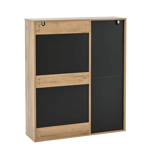 Sapateira moderna 80x24x95,5 cm - com 1 gaveta, 2 sapateiras rebatíveis, 1 porta, preta e natural