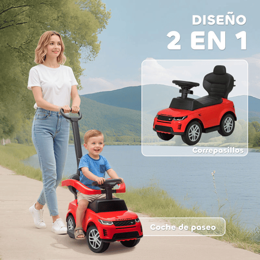 AIYAPLAY Carro Andador 2 em 1 para Crianças de 18-36 Meses Carro Andador Land Rover Discovery com Espaço de Armazenamento Buzina Volante Pega de Empurrar e Barra Removíveis 84x40x94,5 cm Vermelho