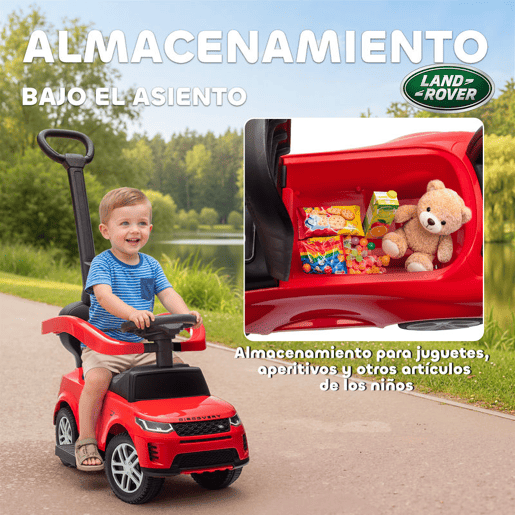 AIYAPLAY Carro Andador 2 em 1 para Crianças de 18-36 Meses Carro Andador Land Rover Discovery com Espaço de Armazenamento Buzina Volante Pega de Empurrar e Barra Removíveis 84x40x94,5 cm Vermelho