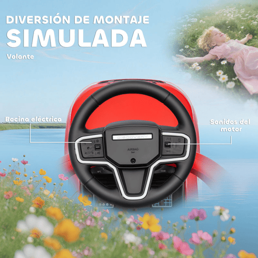 AIYAPLAY Carro Andador 2 em 1 para Crianças de 18-36 Meses Carro Andador Land Rover Discovery com Espaço de Armazenamento Buzina Volante Pega de Empurrar e Barra Removíveis 84x40x94,5 cm Vermelho