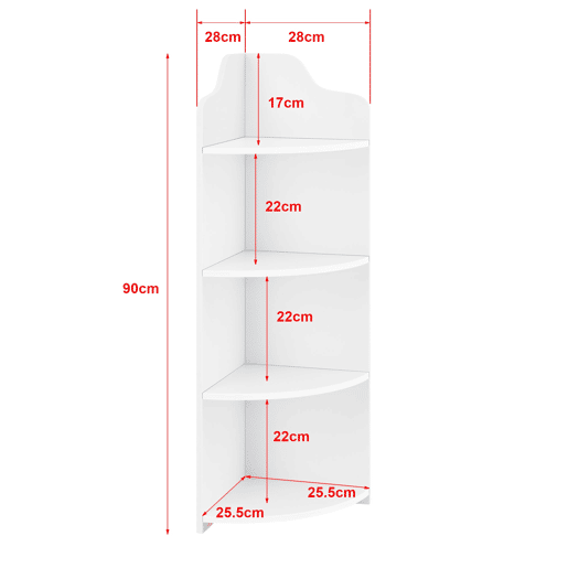 Prateleira de canto para móvel de banheiro com 4 superfícies de armazenamento em madeira composta 90 cm branco 03_0005173 Prateleira de canto para móvel de banheiro com 4 superfícies de armazenamento em madeira composta 90 cm branco 03_0005173