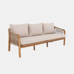 Sofá de exterior em madeira de acácia, cordas e tecido, 3 lugares, Parana, Beige, 188x78.5x68.5 cm