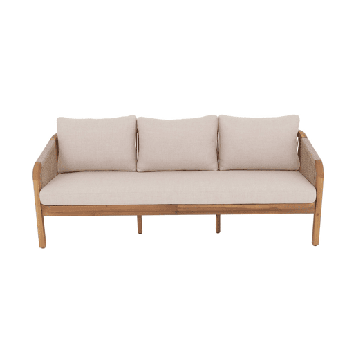 Sofá de exterior em madeira de acácia, cordas e tecido, 3 lugares, Parana, Beige, 188x78.5x68.5 cm Sofá de exterior em madeira de acácia, cordas e tecido, 3 lugares, Parana, Beige, 188x78.5x68.5 cm