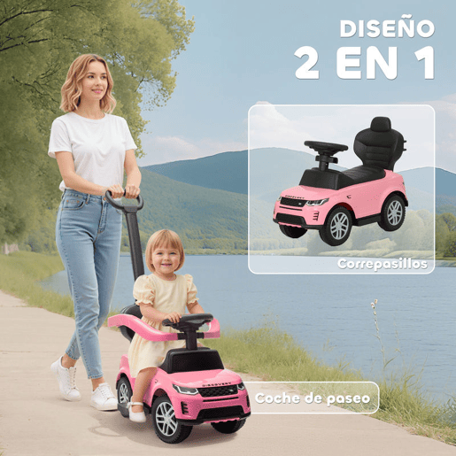 AIYAPLAY Carro Andador 2 em 1 para Crianças de 18-36 Meses Carro Andador Land Rover Discovery com Espaço de Armazenamento Buzina Volante Pega de Empurrar e Barra Removíveis 84x40x94,5 cm Rosa