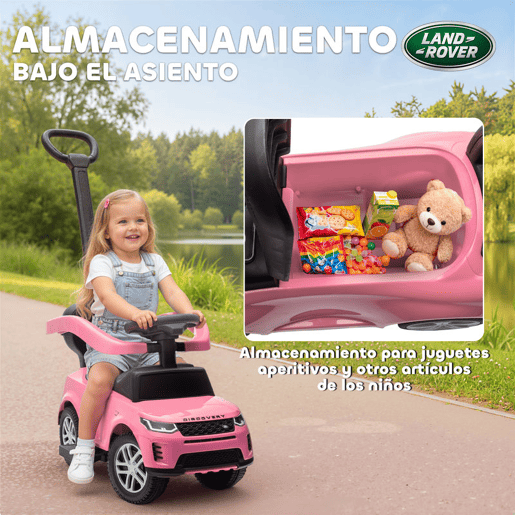 AIYAPLAY Carro Andador 2 em 1 para Crianças de 18-36 Meses Carro Andador Land Rover Discovery com Espaço de Armazenamento Buzina Volante Pega de Empurrar e Barra Removíveis 84x40x94,5 cm Rosa