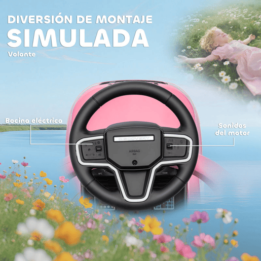 AIYAPLAY Carro Andador 2 em 1 para Crianças de 18-36 Meses Carro Andador Land Rover Discovery com Espaço de Armazenamento Buzina Volante Pega de Empurrar e Barra Removíveis 84x40x94,5 cm Rosa