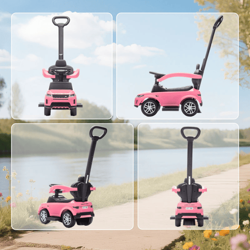 AIYAPLAY Carro Andador 2 em 1 para Crianças de 18-36 Meses Carro Andador Land Rover Discovery com Espaço de Armazenamento Buzina Volante Pega de Empurrar e Barra Removíveis 84x40x94,5 cm Rosa