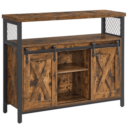 Aparador para sala de jantar armário de cozinha armário de armazenamento portas de celeiro deslizantes prateleira ajustável estilo industrial para sala de estar 100 x 33 x 80 cm marrom rústico e preto 12_0004529