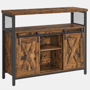Aparador para sala de jantar armário de cozinha armário de armazenamento portas de celeiro deslizantes prateleira ajustável estilo industrial para sala de estar 100 x 33 x 80 cm marrom rústico e preto 12_0004529