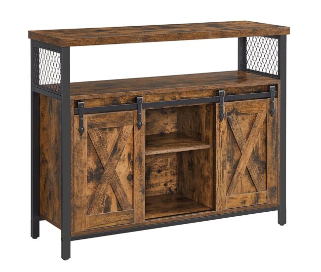 Aparador de Comedor Armario de Cocina Armario de Almacenamiento Puertas Corredizas de Granero Estante Ajustable Estilo Industrial para Sala de Estar 100 x 33 x 80 cm Marrón Rústico y Negro 12_0004529