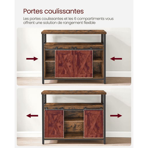 Aparador para sala de jantar armário de cozinha armário de armazenamento portas de celeiro deslizantes prateleira ajustável estilo industrial para sala de estar 100 x 33 x 80 cm marrom rústico e preto 12_0004529