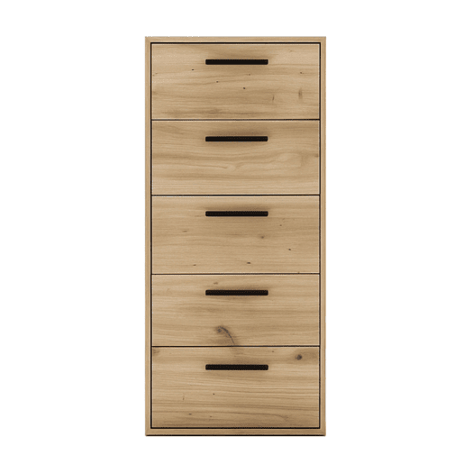 Cômoda Rosi com 5 gavetas para quarto, puxadores pretos, carvalho Cambriano e branco fosco, 40x99x35 cm