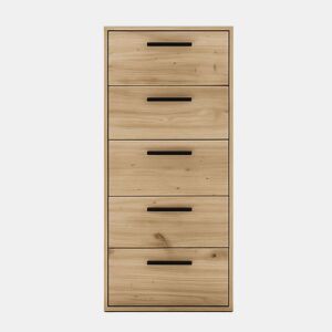 Cômoda Rosi com 5 gavetas para quarto, puxadores pretos, carvalho Cambriano e branco fosco, 40x99x35 cm