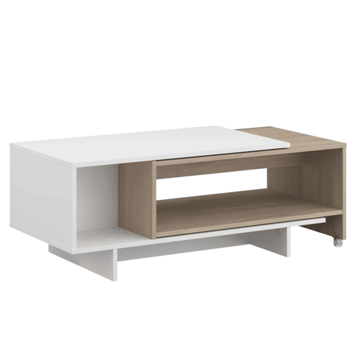 Mesa de centro Lugo para sala de estarjantar, mesa extensível, branca e carvalho japonês, 110-149 x 40 x 50 cm