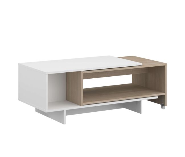 Mesa de Centro Lugo Salón Comedor, Mesa Extensible, Blanco y Roble Japón 110-149x40x50 cm