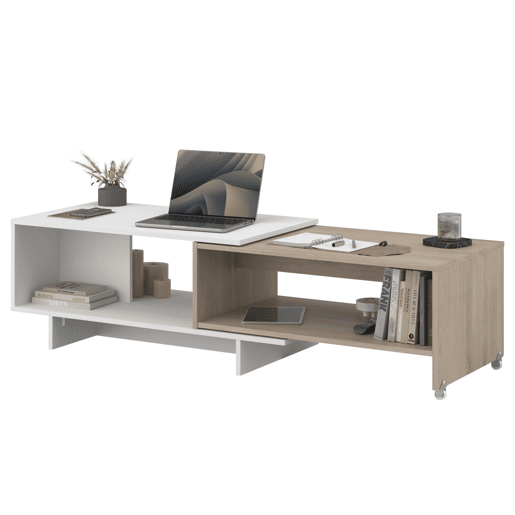 Mesa de centro Lugo para sala de estarjantar, mesa extensível, branca e carvalho japonês, 110-149 x 40 x 50 cm