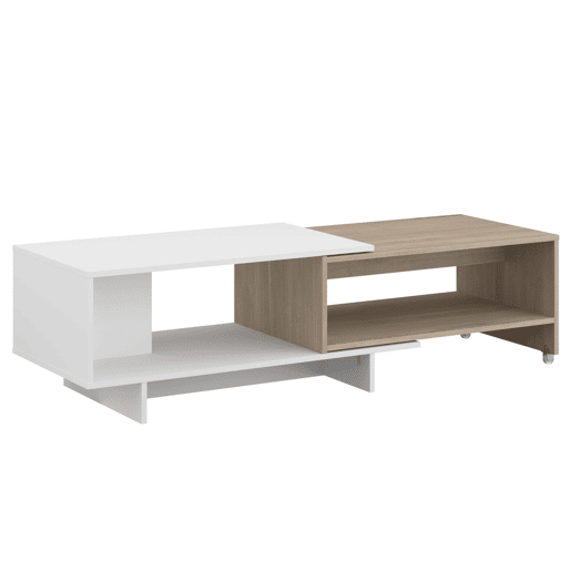 Mesa de centro Lugo para sala de estarjantar, mesa extensível, branca e carvalho japonês, 110-149 x 40 x 50 cm