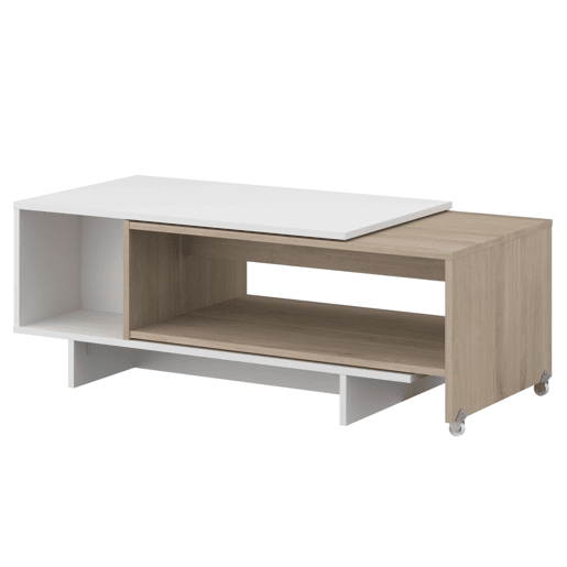 Mesa de centro Lugo para sala de estarjantar, mesa extensível, branca e carvalho japonês, 110-149 x 40 x 50 cm