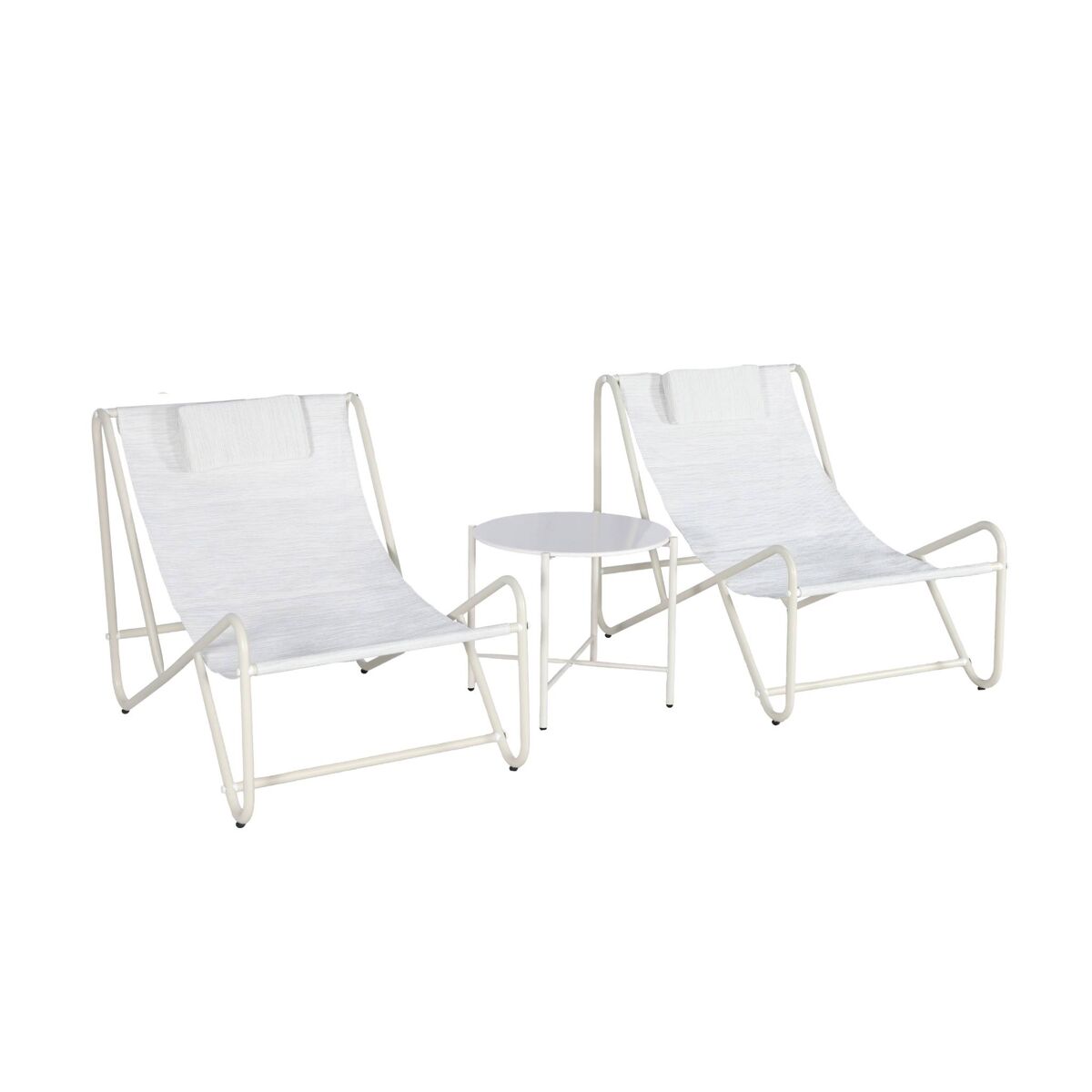 Conjunto de 2 sillones relax con mesa redonda de acero, salina, beige, 101x76x66 cm