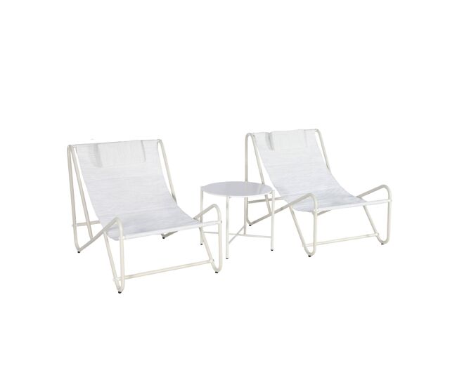 Conjunto de 2 sillones relax con mesa redonda de acero, salina, beige, 101x76x66 cm