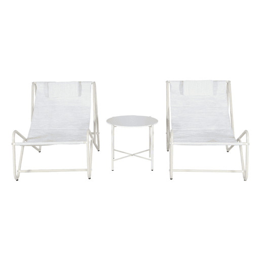 Conjunto de 2 poltronas reclináveis com mesa redonda em aço, Salina, Beige, 101x76x66 cm