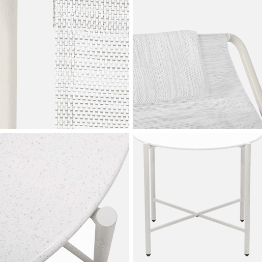 Conjunto de 2 poltronas reclináveis com mesa redonda em aço, Salina, Beige, 101x76x66 cm