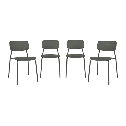 Cadeira de jardim empilhável em aço, set de 4, Liva, Verde caqui, 49x44x78.5 cm