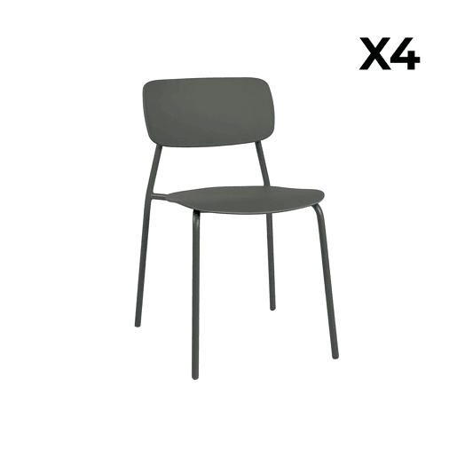 Cadeira de jardim empilhável em aço, set de 4, Liva, Verde caqui, 49x44x78.5 cm