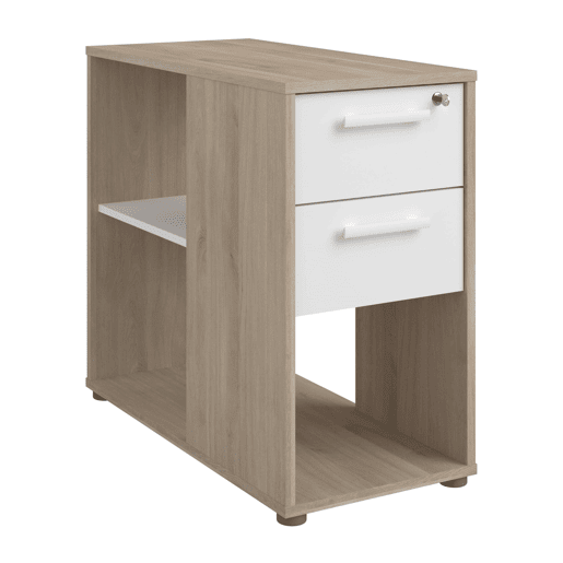 Gaveteiro para escritório, gaveteiro para mesa, Veltis com 2 gavetas, carvalho japonês e fechadura branca, 39,4 x 73 x 80 cm