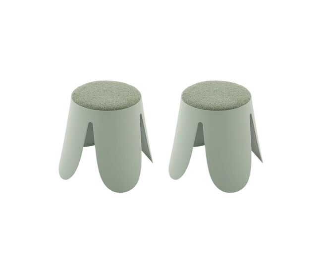 Taburete apilable infantil borreguito texturizada, set de 2 verde celadón - 25x25x31 cm