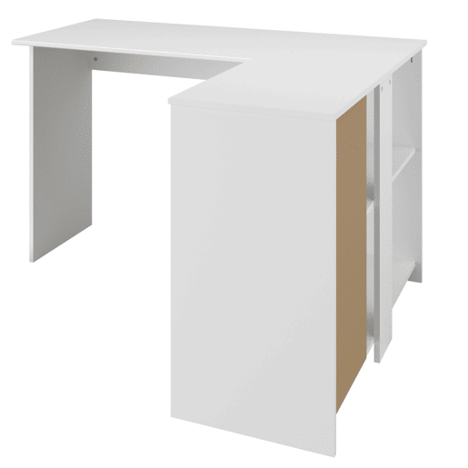 Escrivaninha de canto Finit com 3 gavetas, mesa de estudo, escrivaninha em formato de L em branco e carvalho da Jackson, 121x75x111 cm