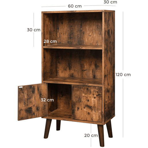 Prateleira de cômoda de 3 níveis, estilo industrial, painel de aglomerado marrom 12_0000490
