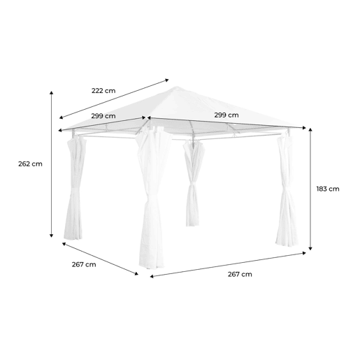 Pérgola de 3x3m com cortinas, Elusa, Cru, 299x299x262 cm