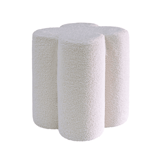 Pufe banqueta trevo bouclé, Clover, Branco, 38x38x40 cm