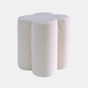 Pufe banqueta trevo bouclé, Clover, Branco, 38x38x40 cm