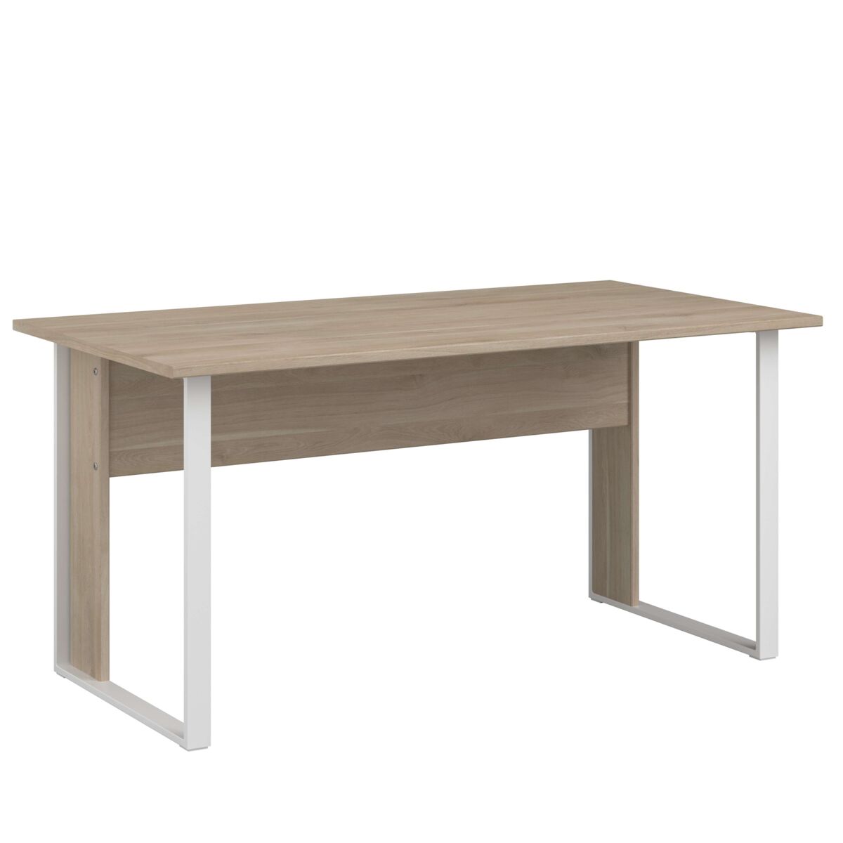 Escritorio, mesa de oficina, mesa de ordenador veltis, melamina roble japonés y blanco mate 150x73x80 cm