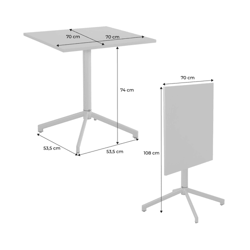 Mesa de jardim bistrô quadrada dobrável de aço, 2 lugares, Chiara, Verde cinzento, 70x70x74 cm