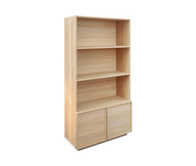 Estantería efecto madera, 5 niveles, 2 puertas natural - 80x35x160 cm
