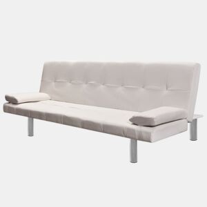 Sofá cama ajustável com duas almofadas couro sintético branco creme 02_0019535