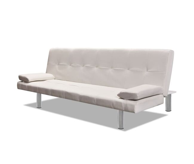 Sofá cama ajustable con dos almohadas de piel sintética blanco crema 02_0019535