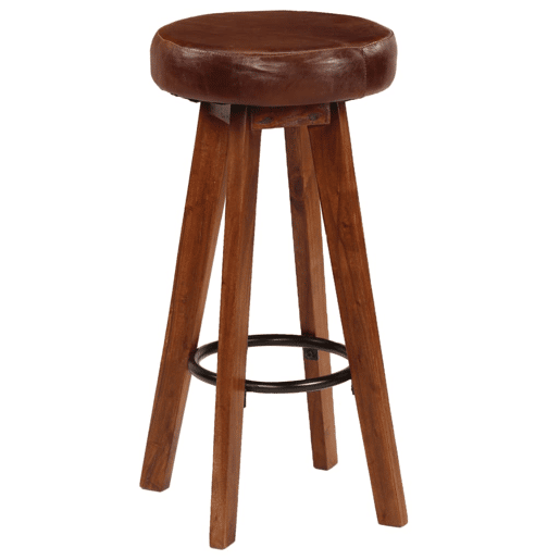 Conjunto de dois bancos de bar de design cadeira assento madeira de acácia couro genuíno 1202112