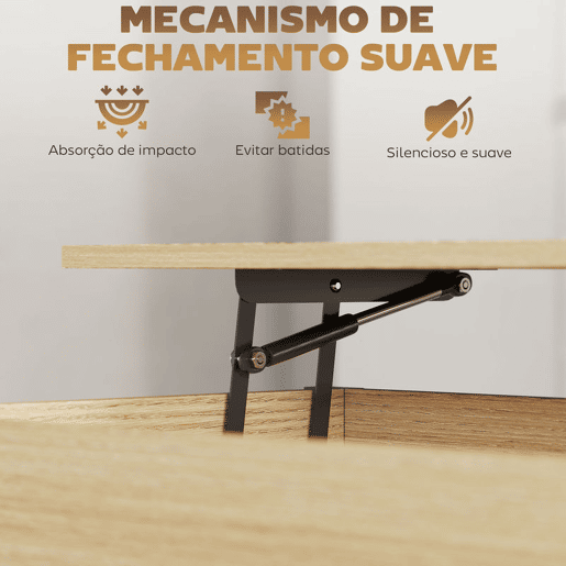 HOMCOM Mesa de Centro Elevatória com Rodas Mesa de Sala com Compartimento Oculto Prateleiras Abertas Mesa de Café para Sala de Jantar Escritório 105x50x67 cm Madeira e Branco