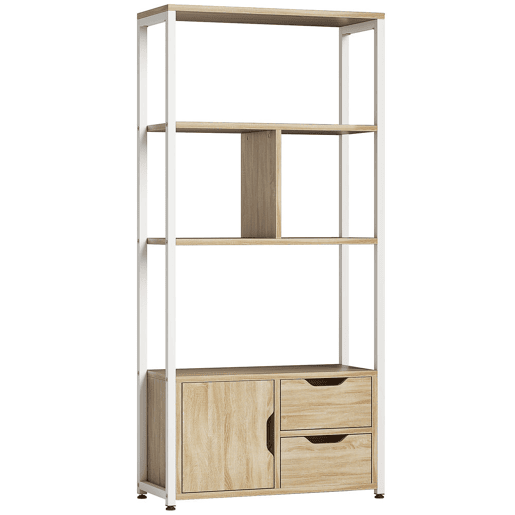 HOMCOM Estante para Livros com Armário e 2 Gavetas de Armazenamento Estante Decorativa Escritório Sala de Estar 58x24x122 cm Madeira e Branco